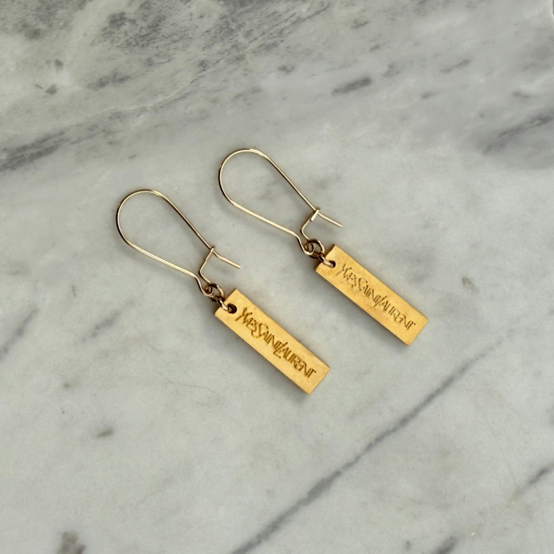 Gold Bar Logo Earrings