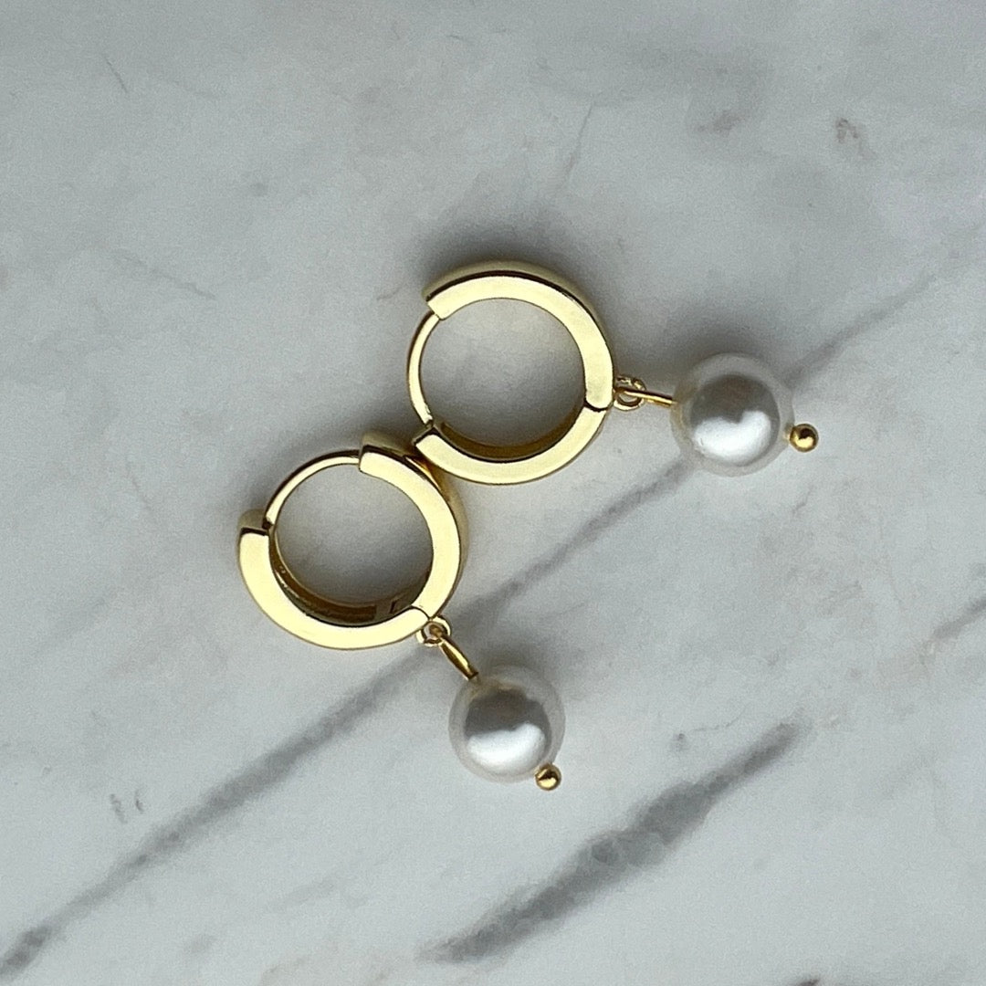 Gold Hoops with Pearl Drops