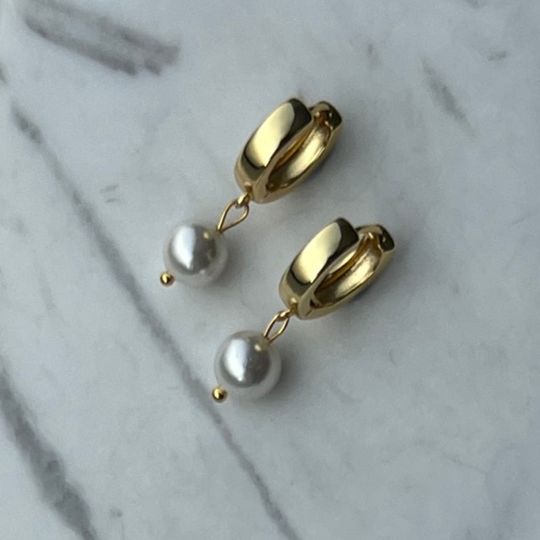 Gold Hoops with Pearl Drops