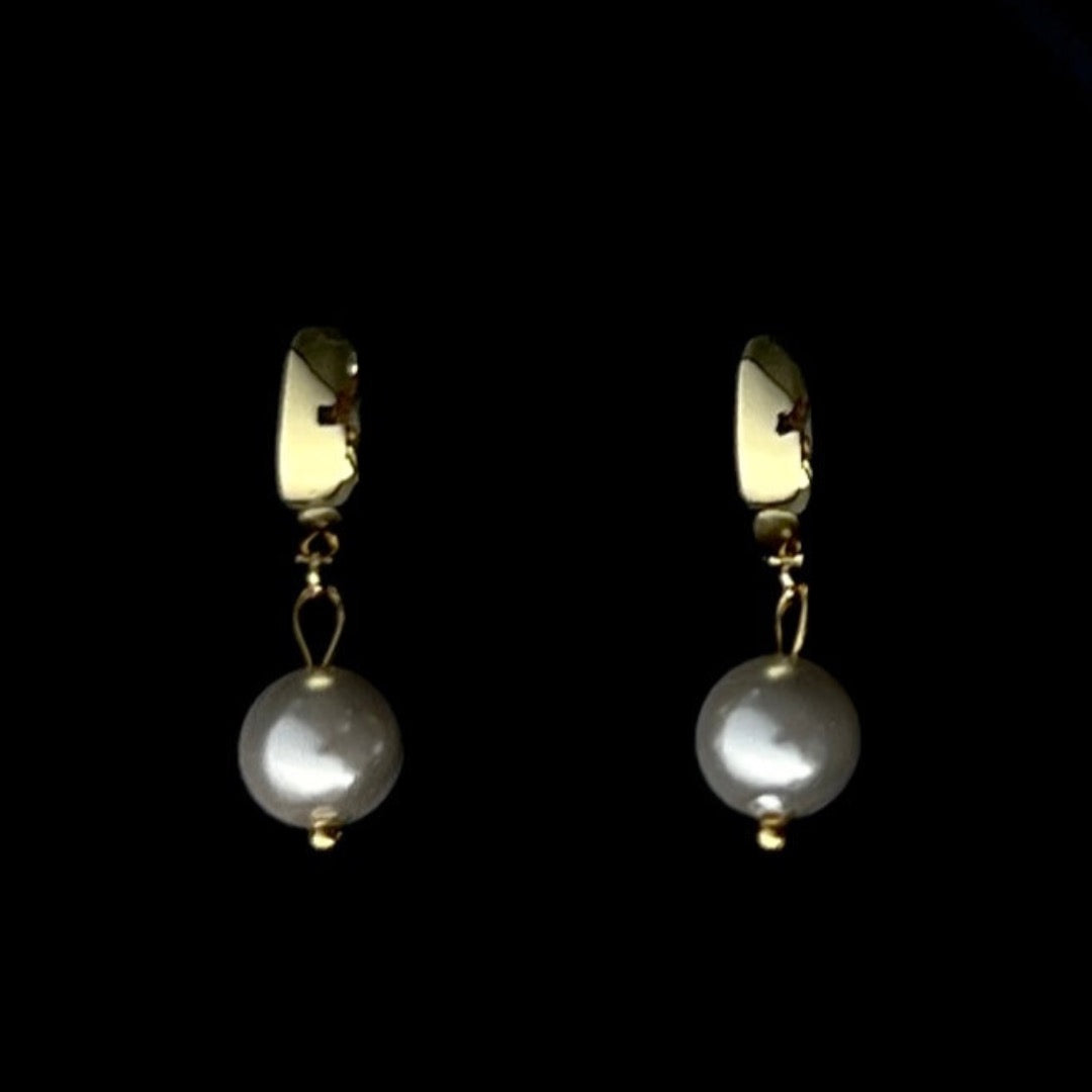 Gold Hoops with Pearl Drops