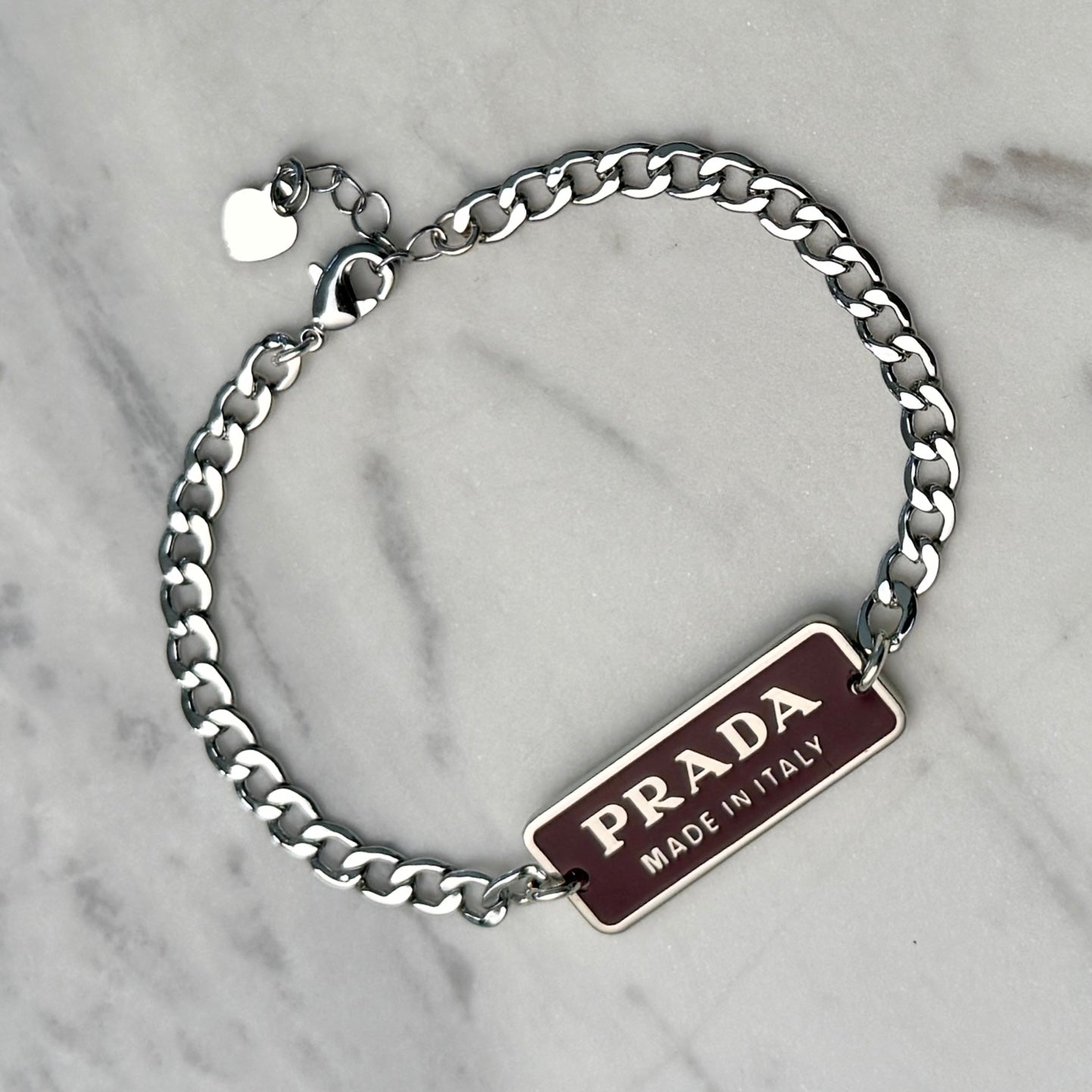 Small Plum & Silver Rectangular Logo Bracelet
