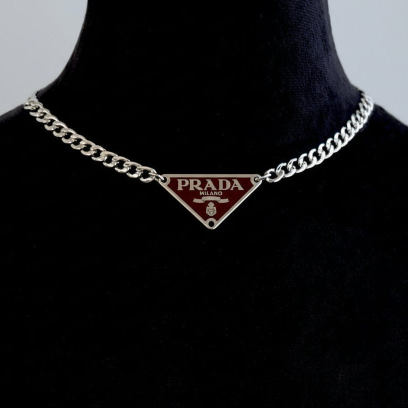 Cherry & Silver Triangular Logo Choker