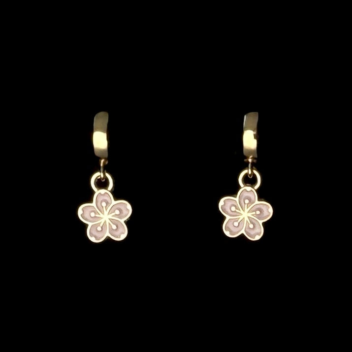 Gold Hoops with Pink Flowers
