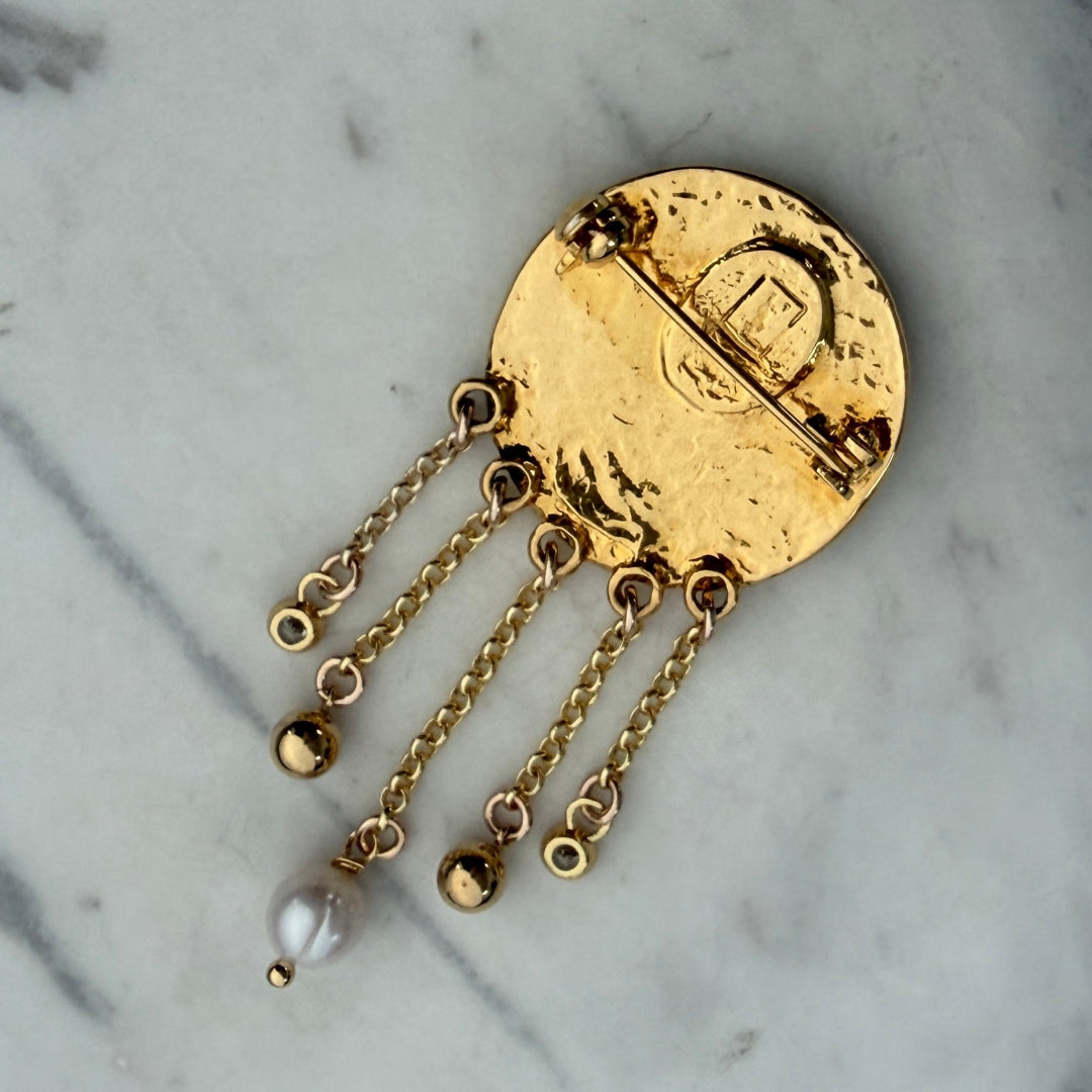 Gold Stamped Medallion Brooch