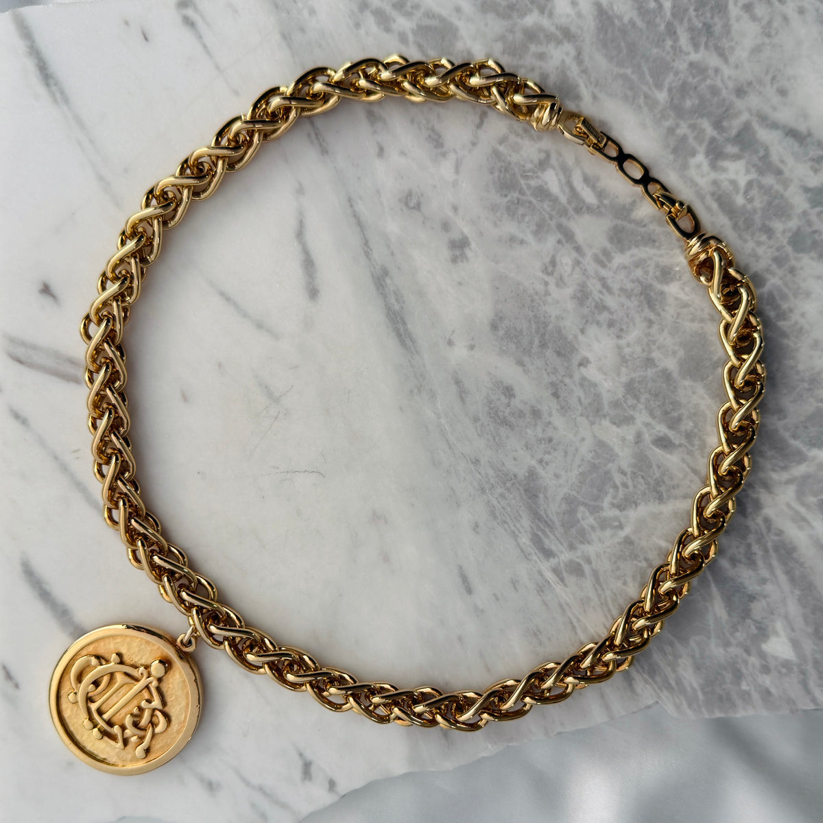 Statement Gold Round Medallion Necklace