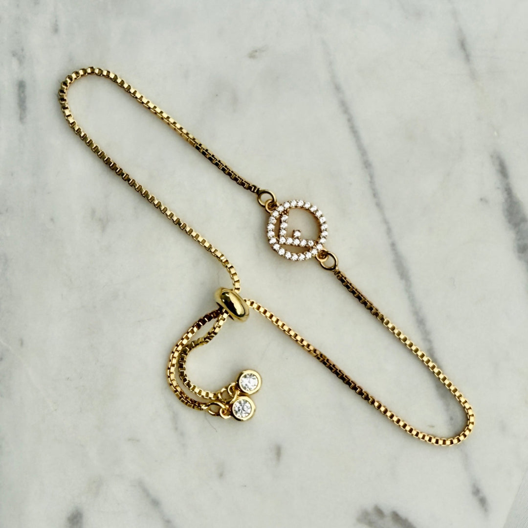 Gold Rhinestone Logo Bracelet