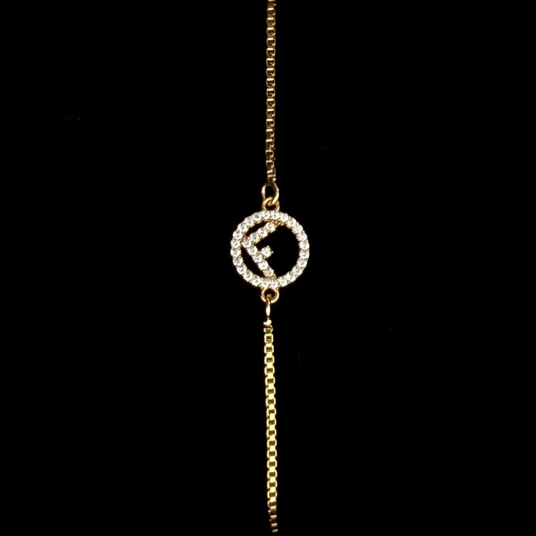 Gold Rhinestone Logo Bracelet