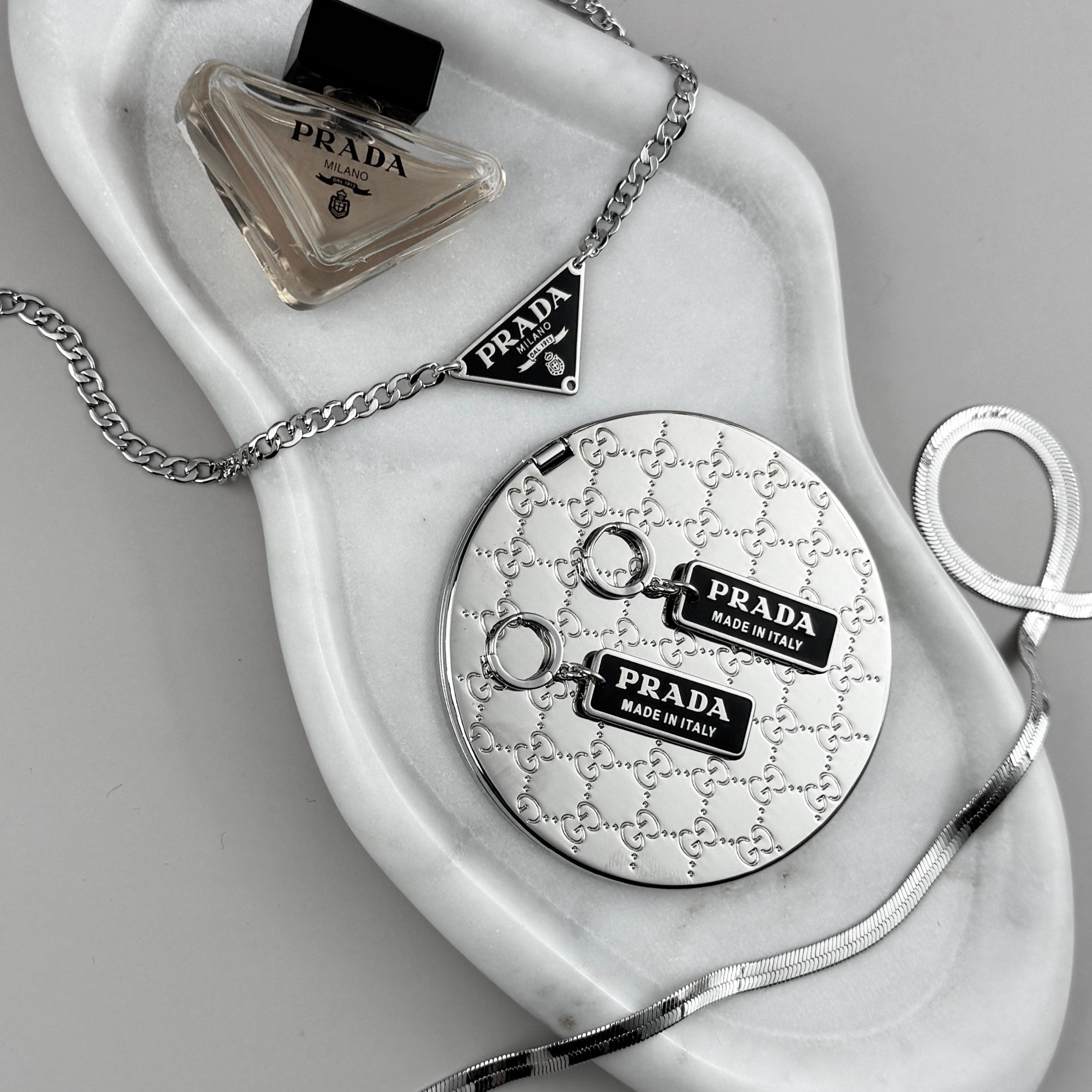 Small Black & Silver Rectangular Logo Earrings
