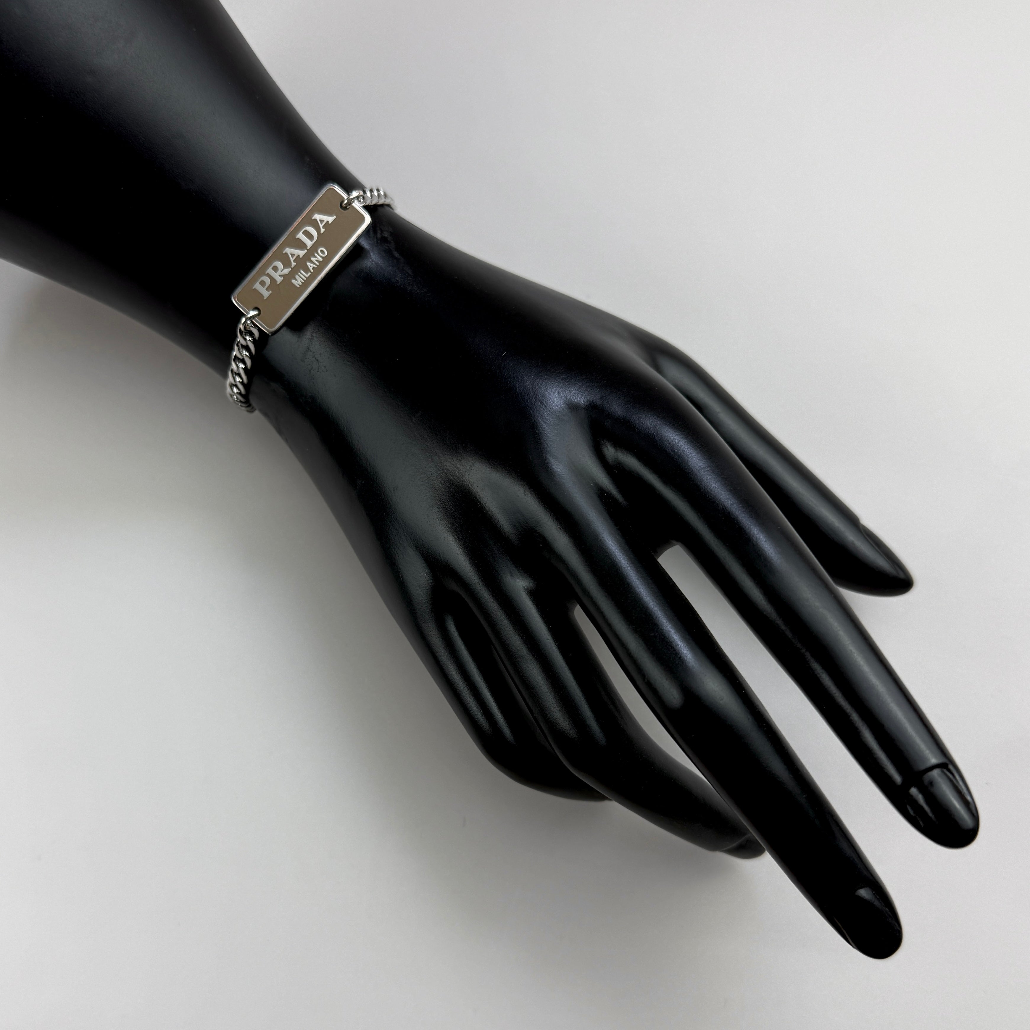 Small Latte & Silver Rectangular Logo Bracelet