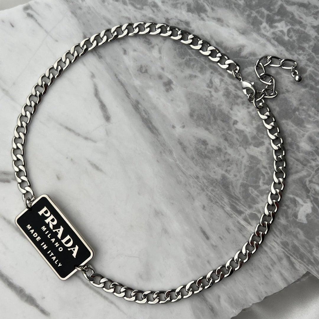 Black & Silver Rectangular Logo Choker