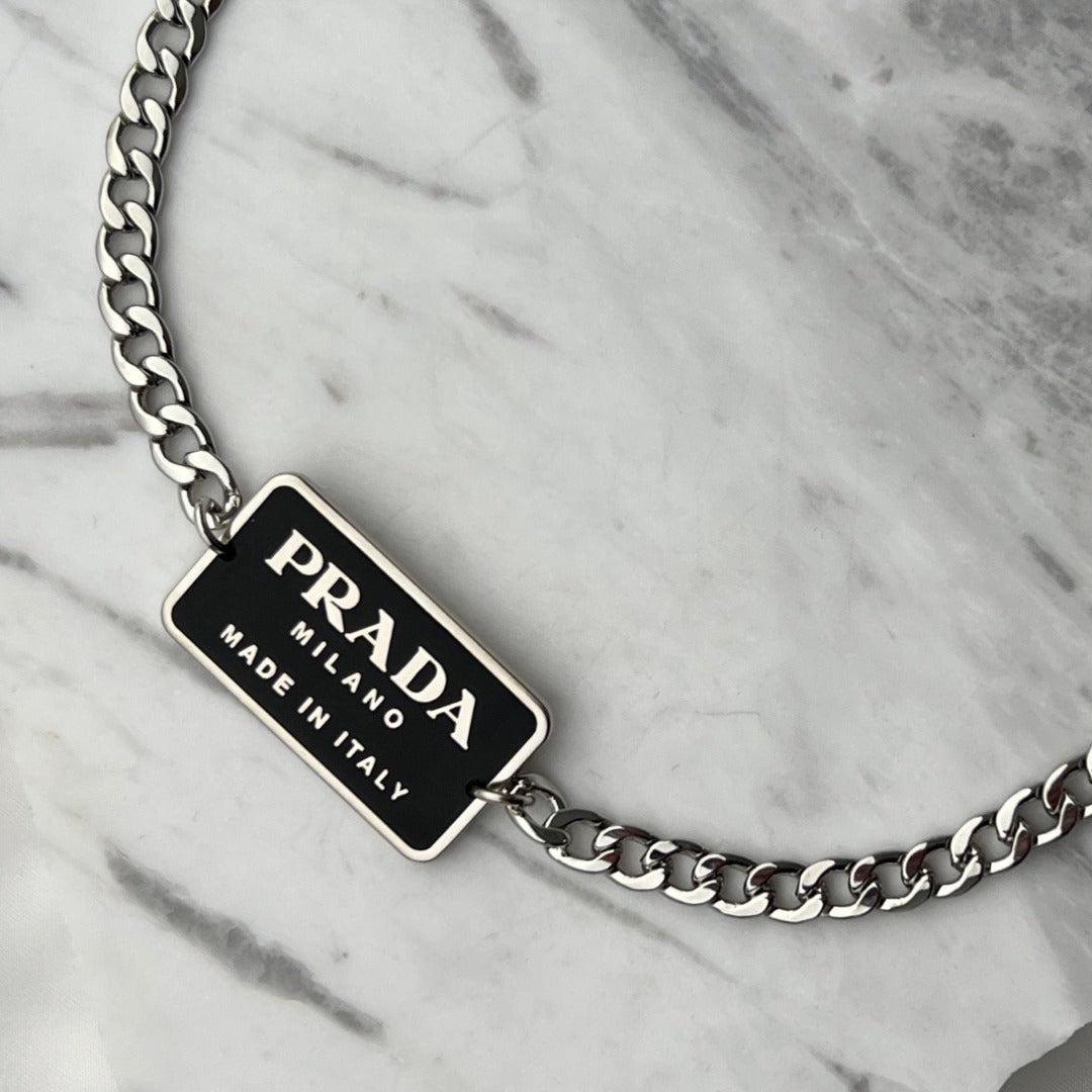 Black & Silver Rectangular Logo Choker
