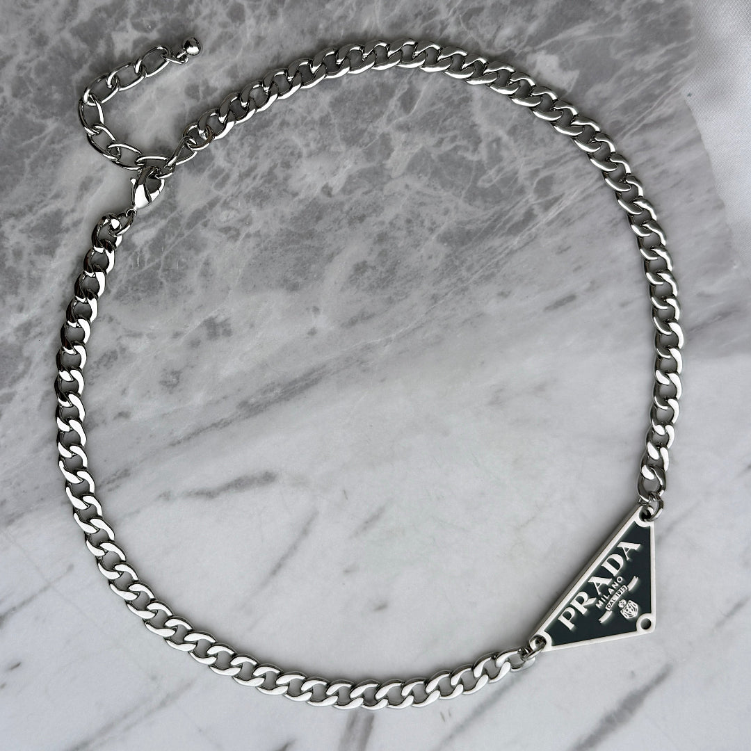 Blue Grey & Silver Triangular Logo Choker