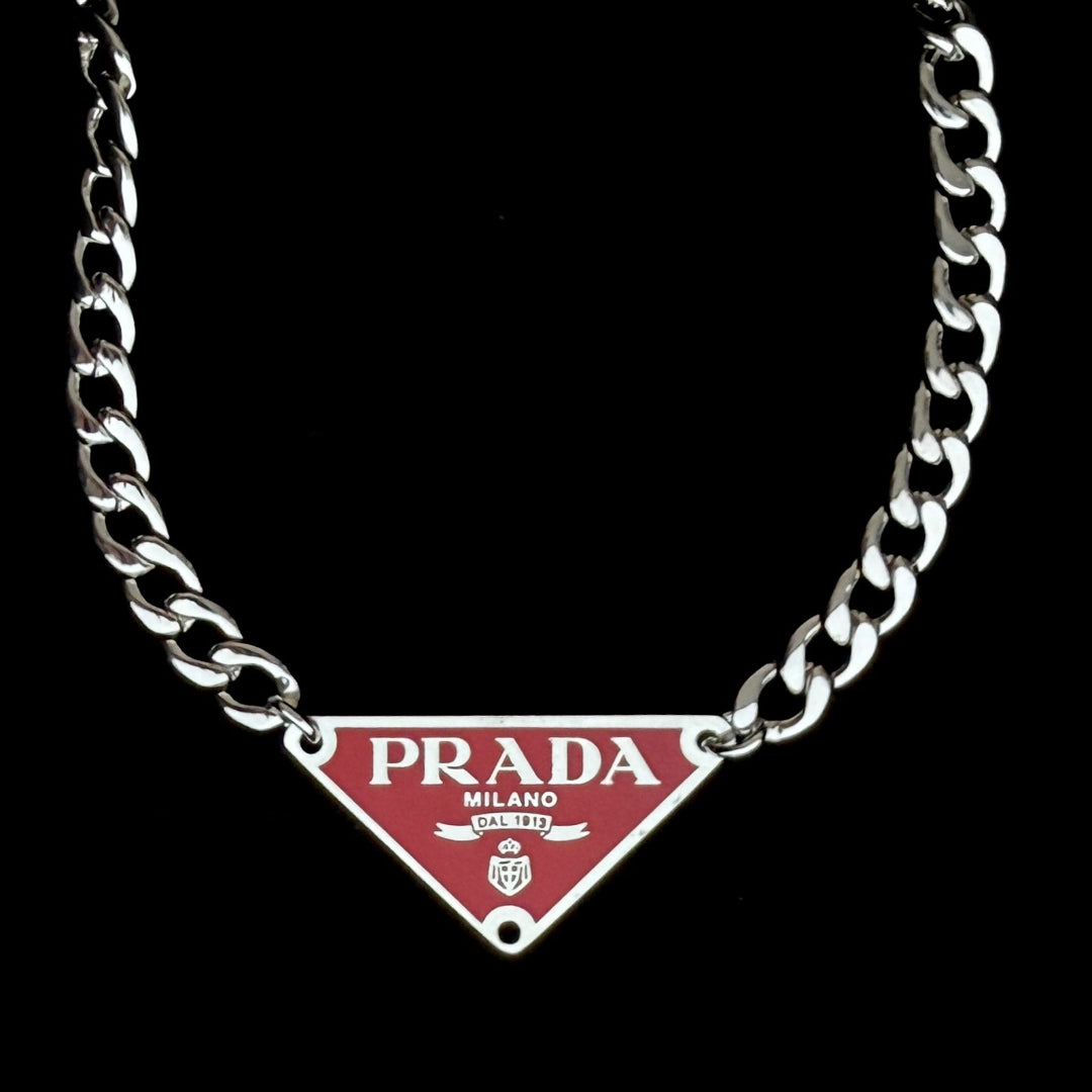 Large Red & Silver Triangular Logo Choker