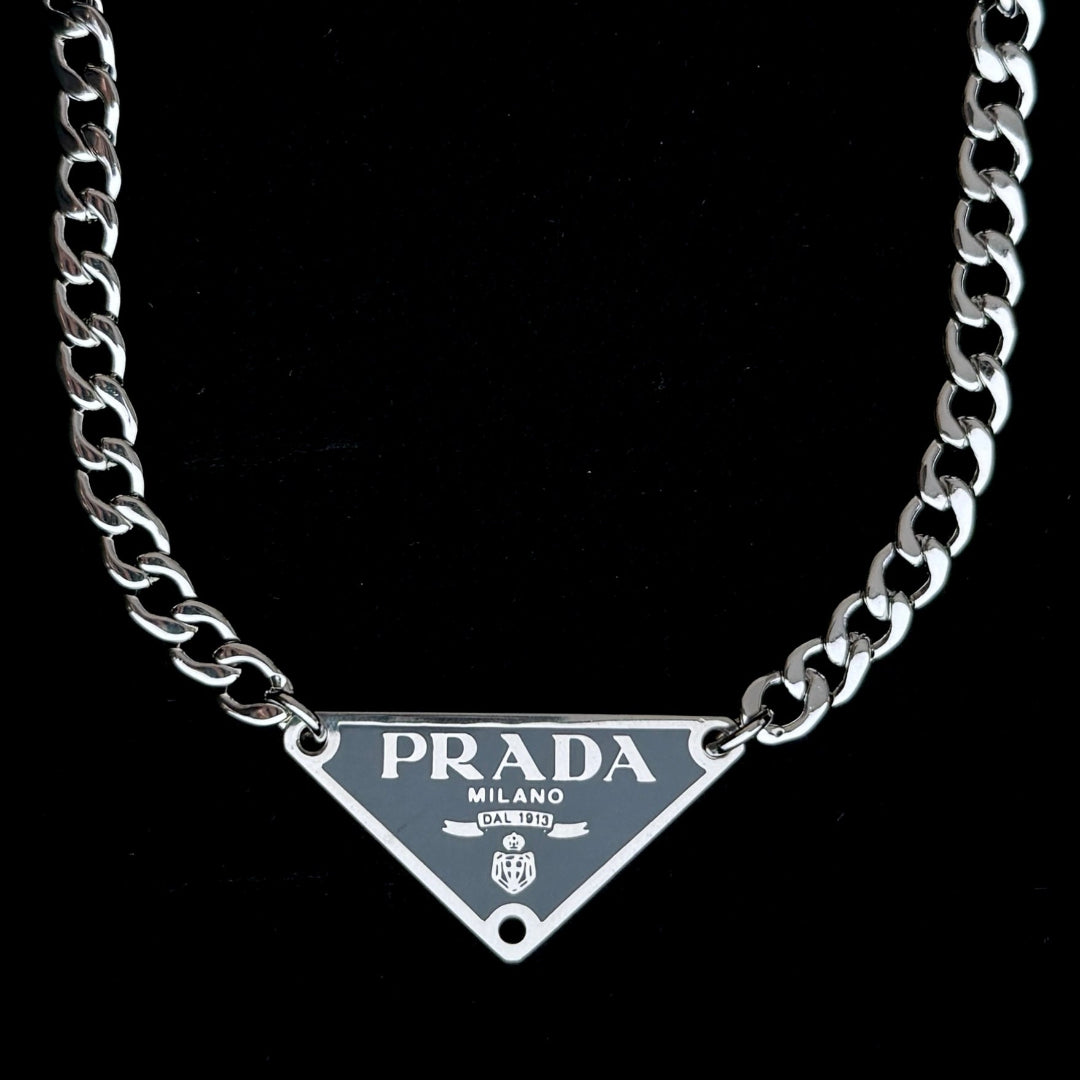 Blue Grey & Silver Triangular Logo Choker