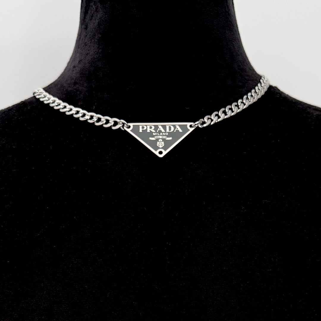 Blue Grey & Silver Triangular Logo Choker