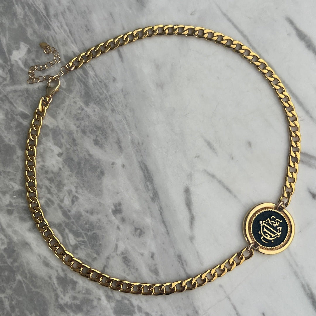 Black & Gold Medallion Cuban Choker