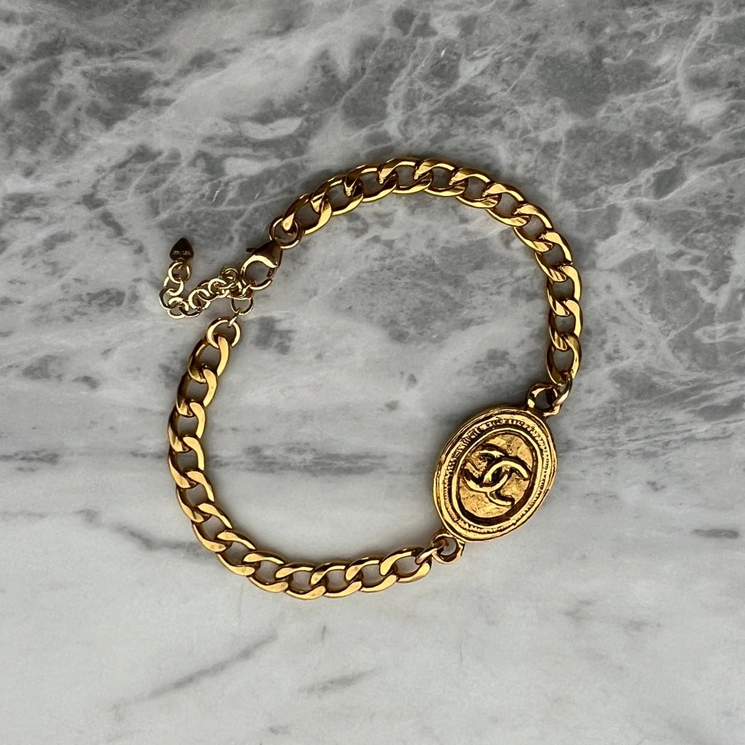 Gold Rustic Medallion Cuban Bracelet