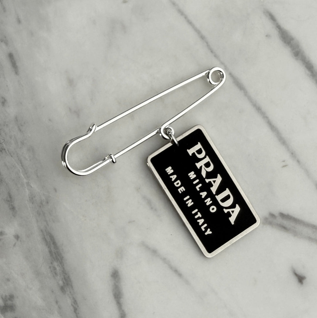 Black & Silver Rectangular Logo Brooch