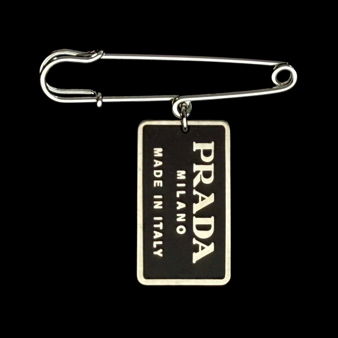 Black & Silver Rectangular Logo Brooch