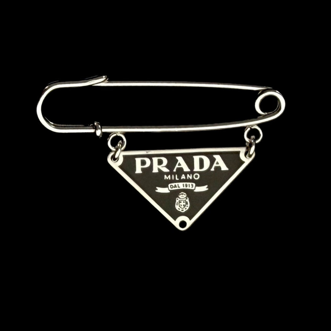 Dark Olive & Silver Triangular Logo Brooch