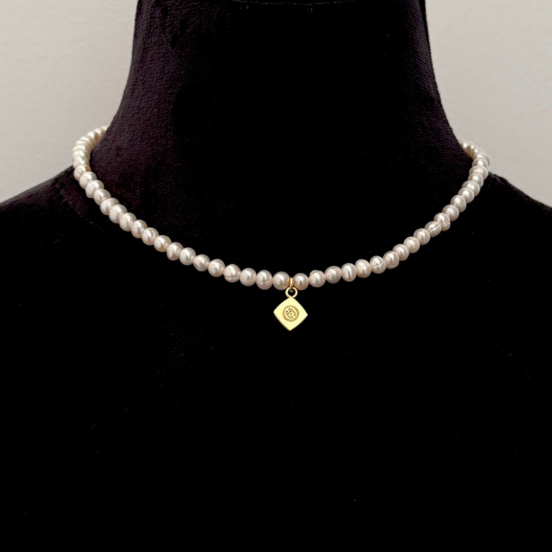 Mini Diamond Logo Pearl Choker
