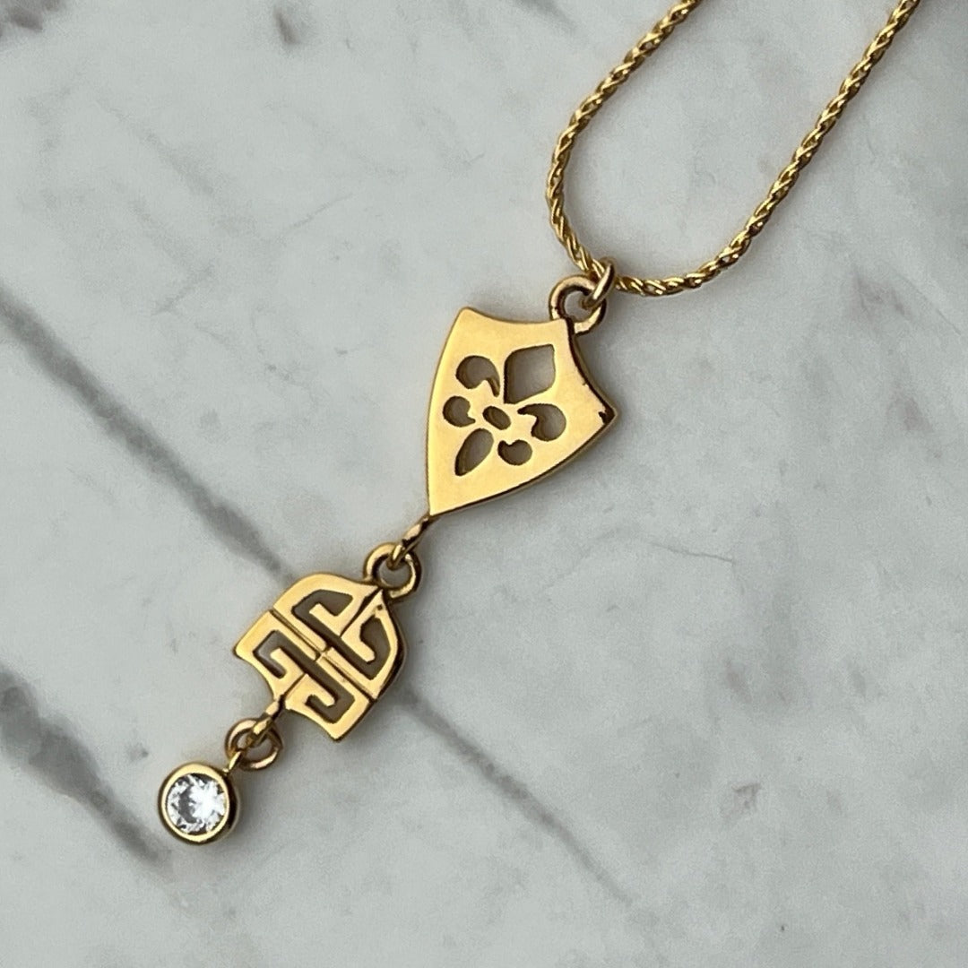 Statement Gold Logo Necklace with Crystal Drop
