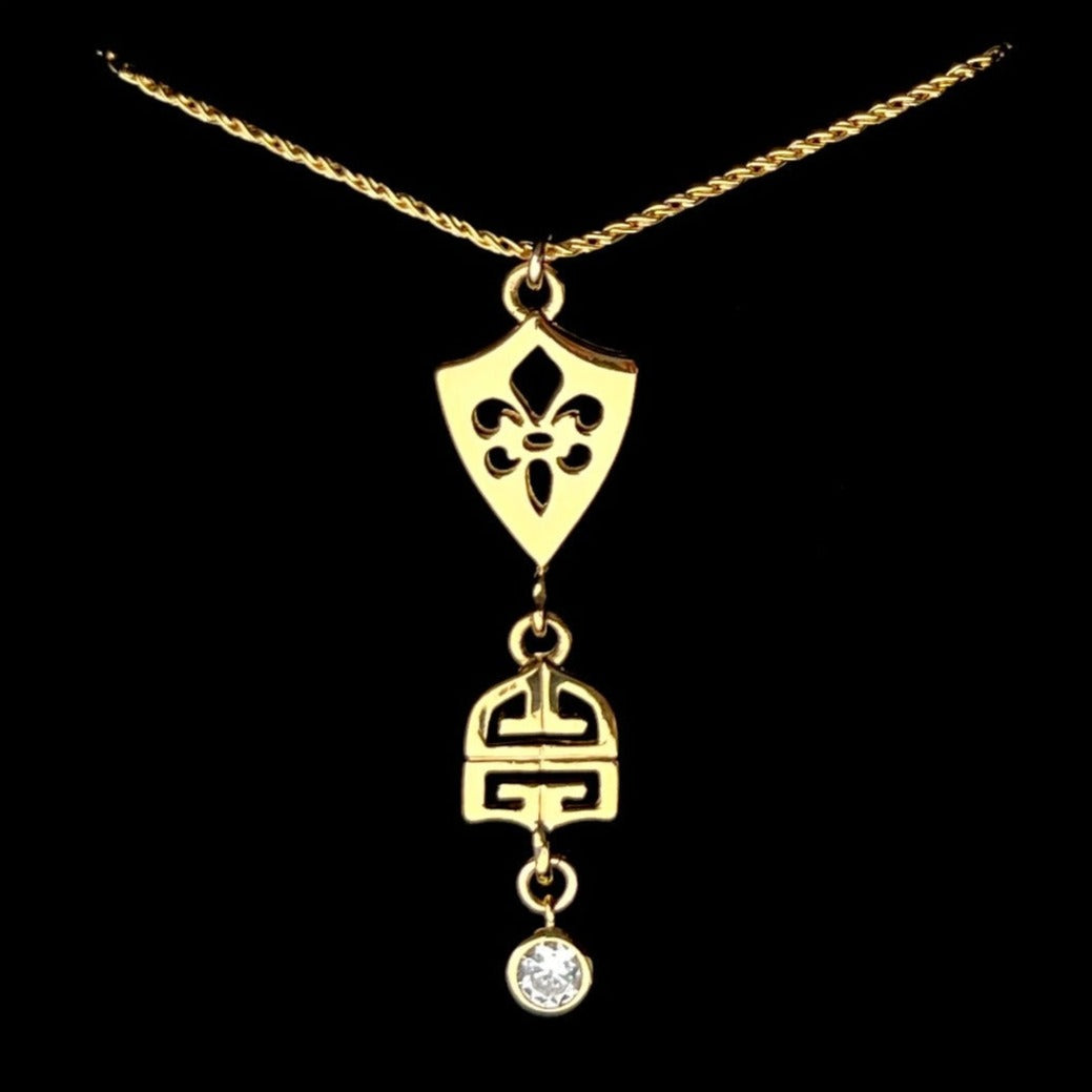 Statement Gold Logo Necklace with Crystal Drop