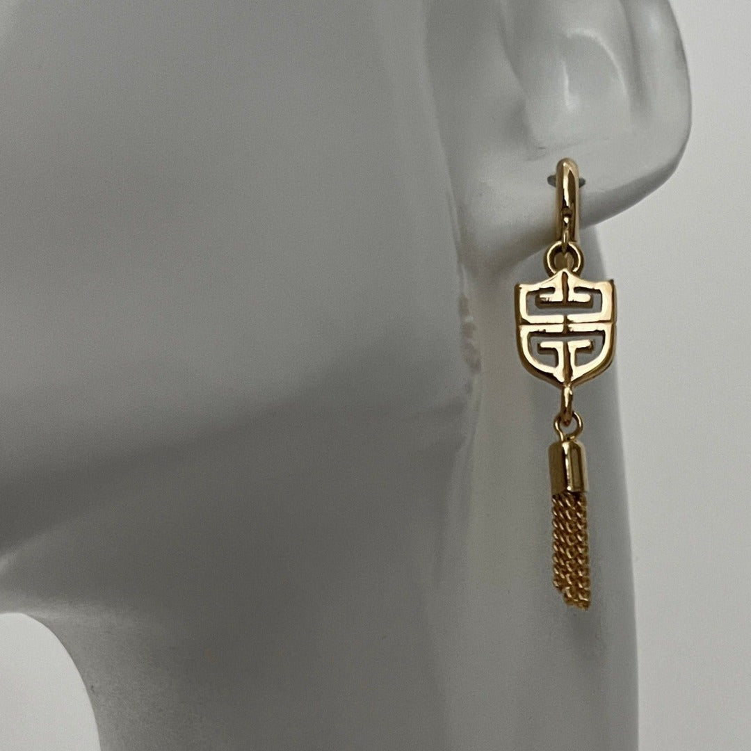 Gold Mirrored Logo with Tassel Earrings