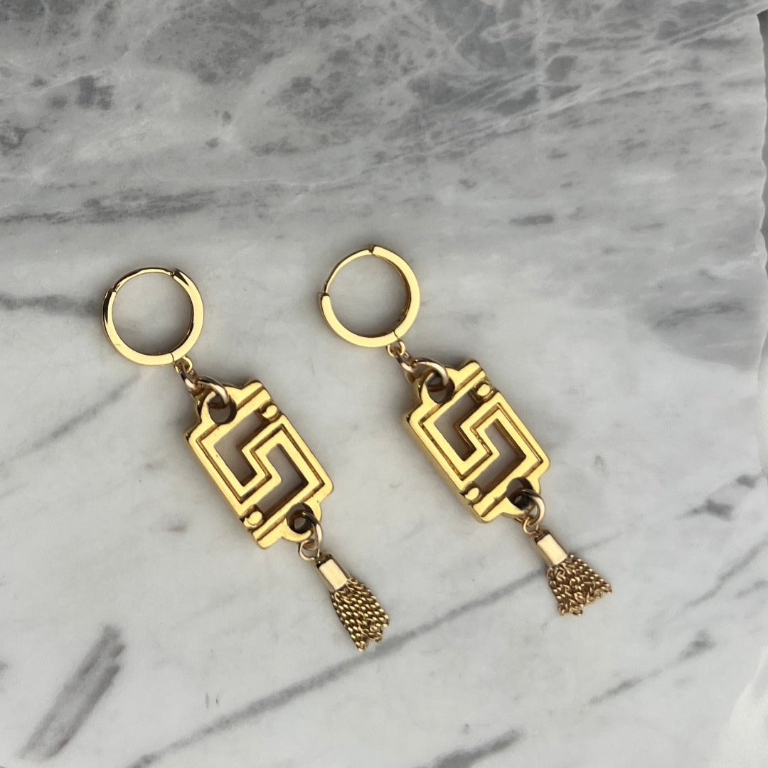 Gold Logo Earrings with Tassels