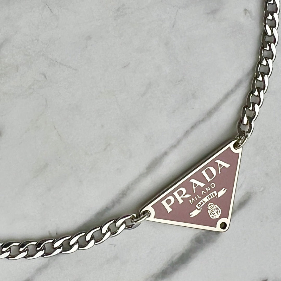 Small Pink & Silver Triangular Logo Choker