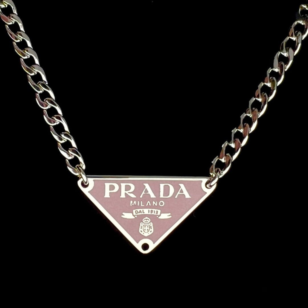 Small Pink & Silver Triangular Logo Choker