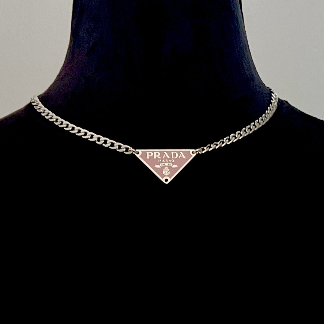Small Pink & Silver Triangular Logo Choker