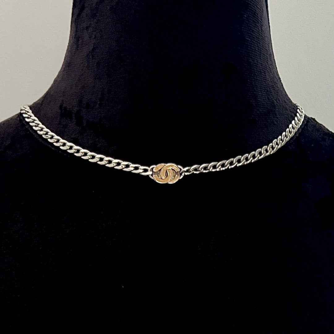 Silver Enamel Logo Cuban Choker