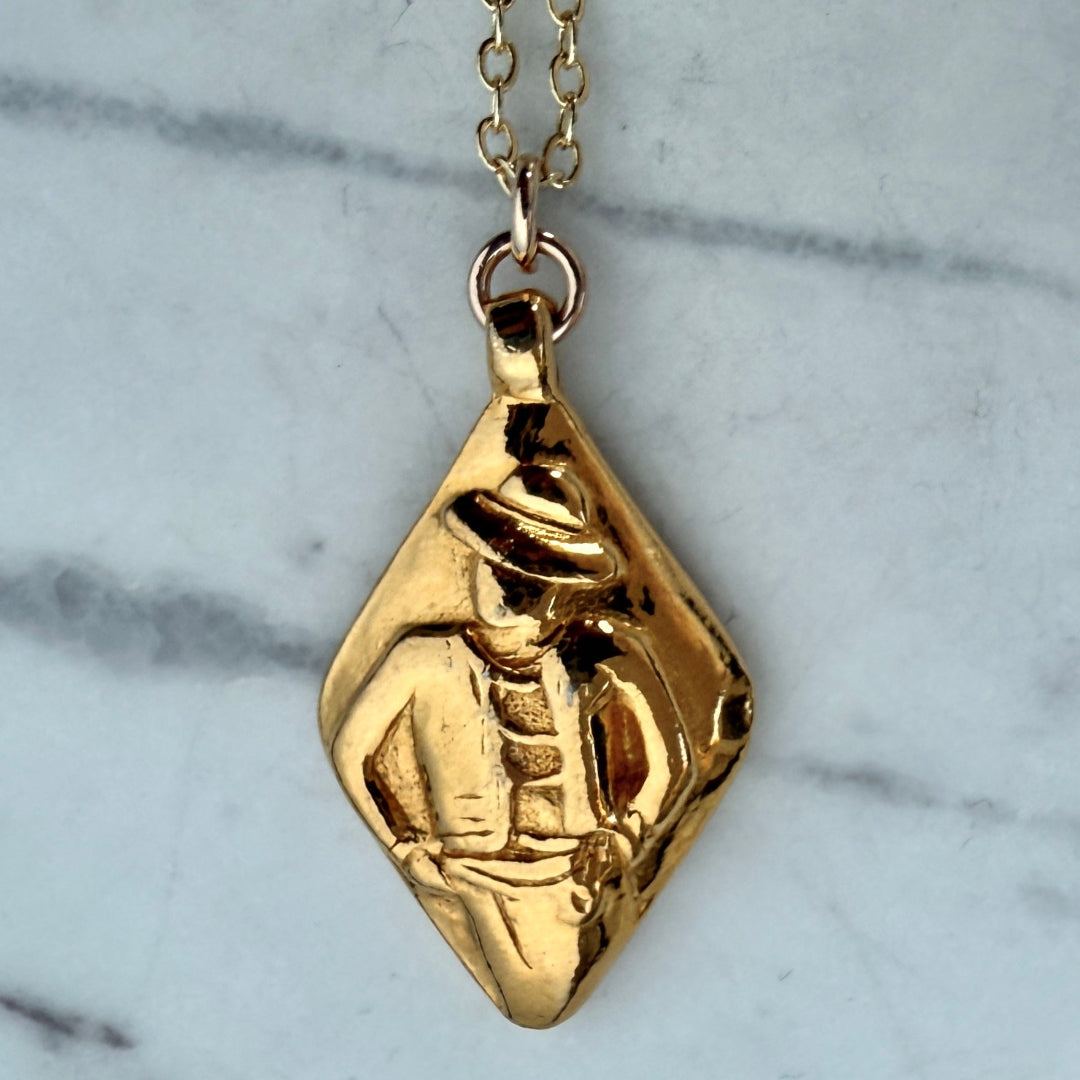 Gold Mademoiselle Printed Double Sided Necklace
