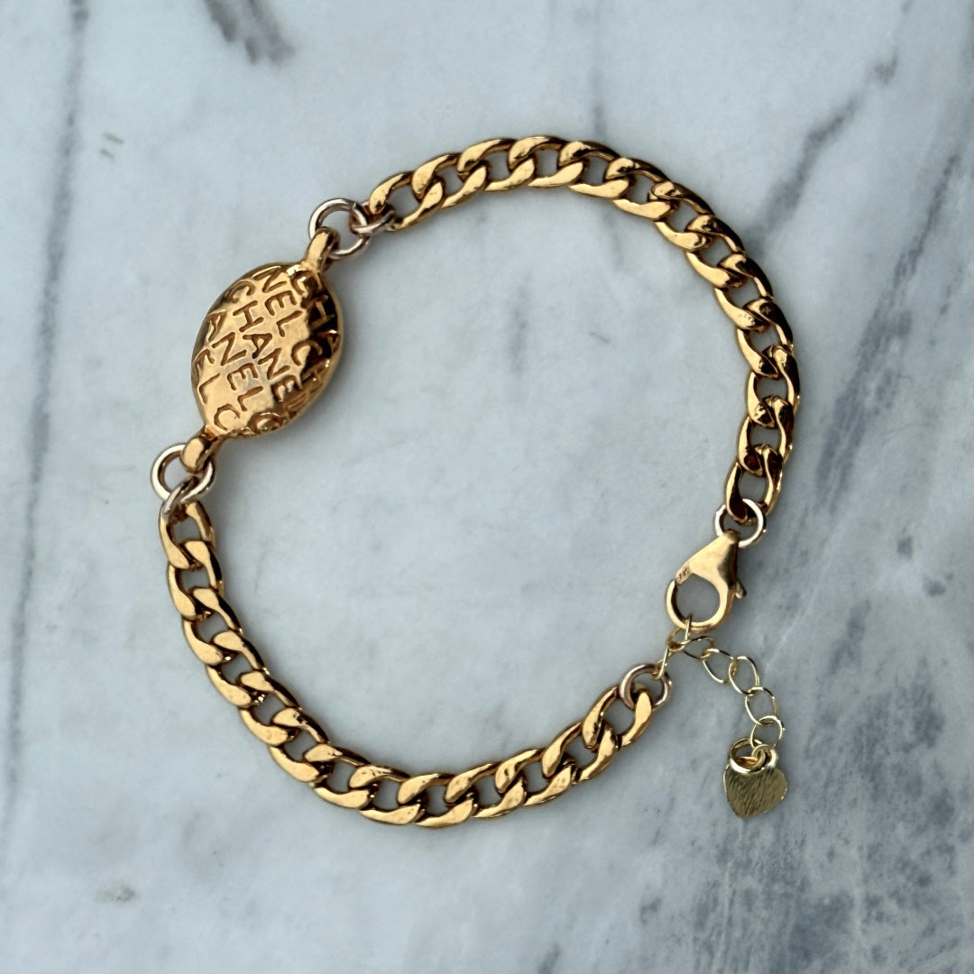 Gold Oval Printed Cuban Bracelet