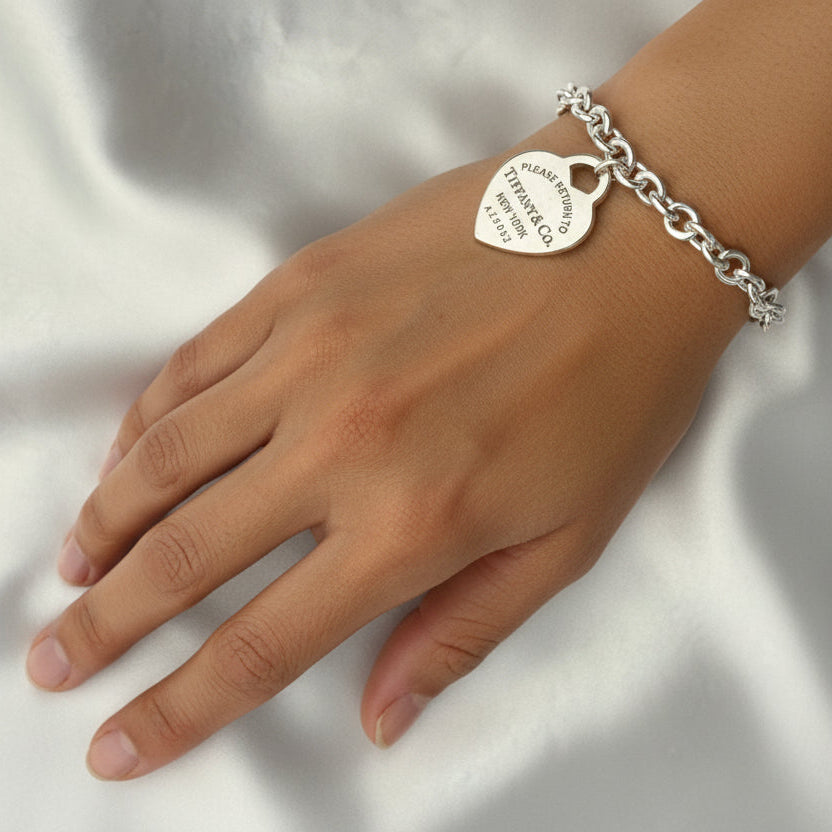 Large Silver Heart Bracelet
