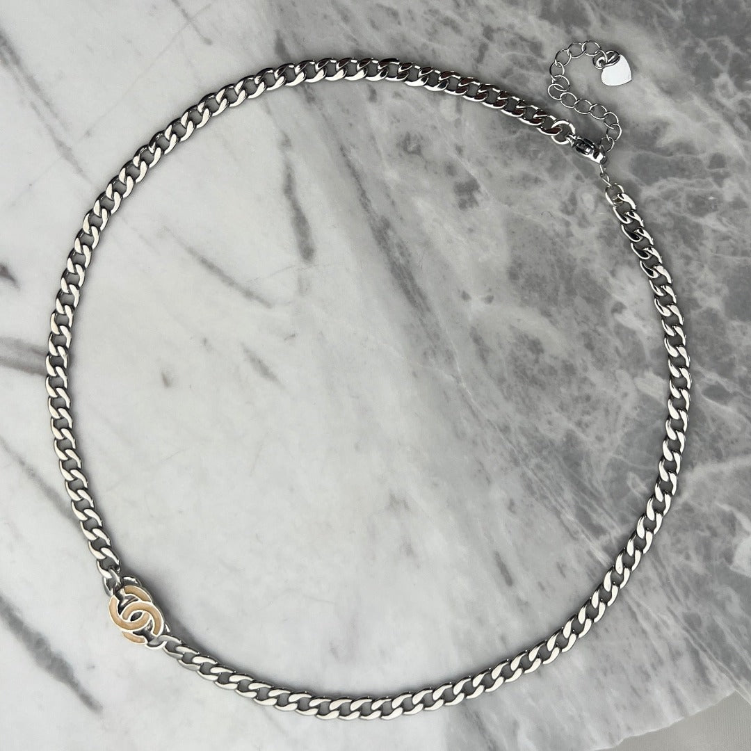 Silver Enamel Logo Cuban Choker