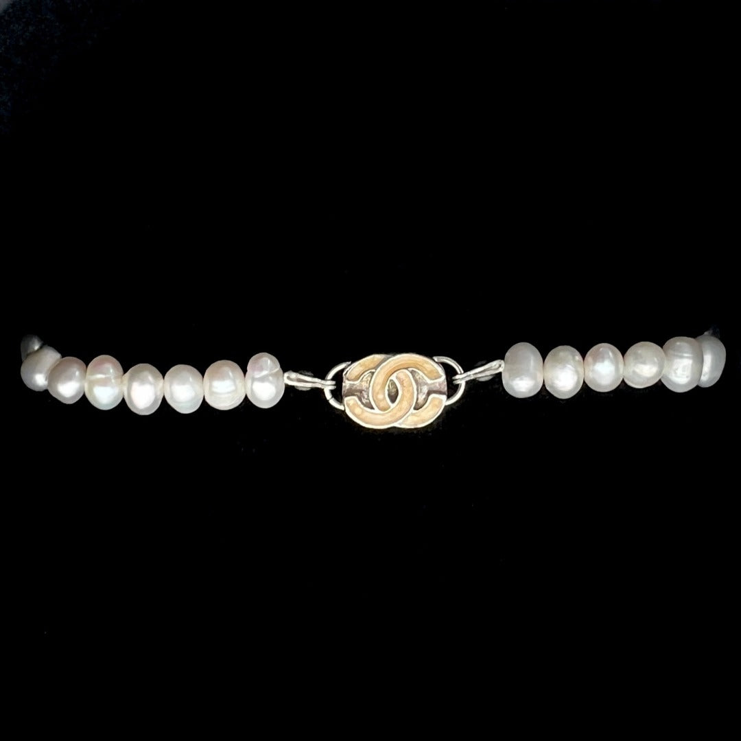 Silver Enamel Logo Pearl Bracelet