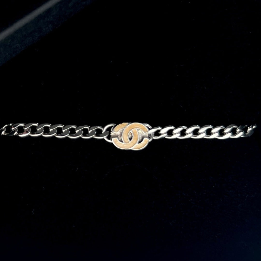 Silver Enamel Logo Cuban Bracelet