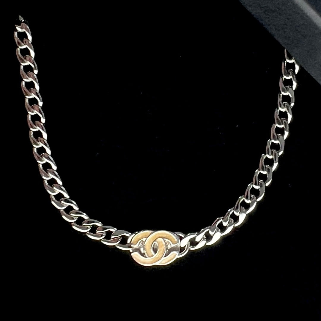 Silver Enamel Logo Cuban Choker
