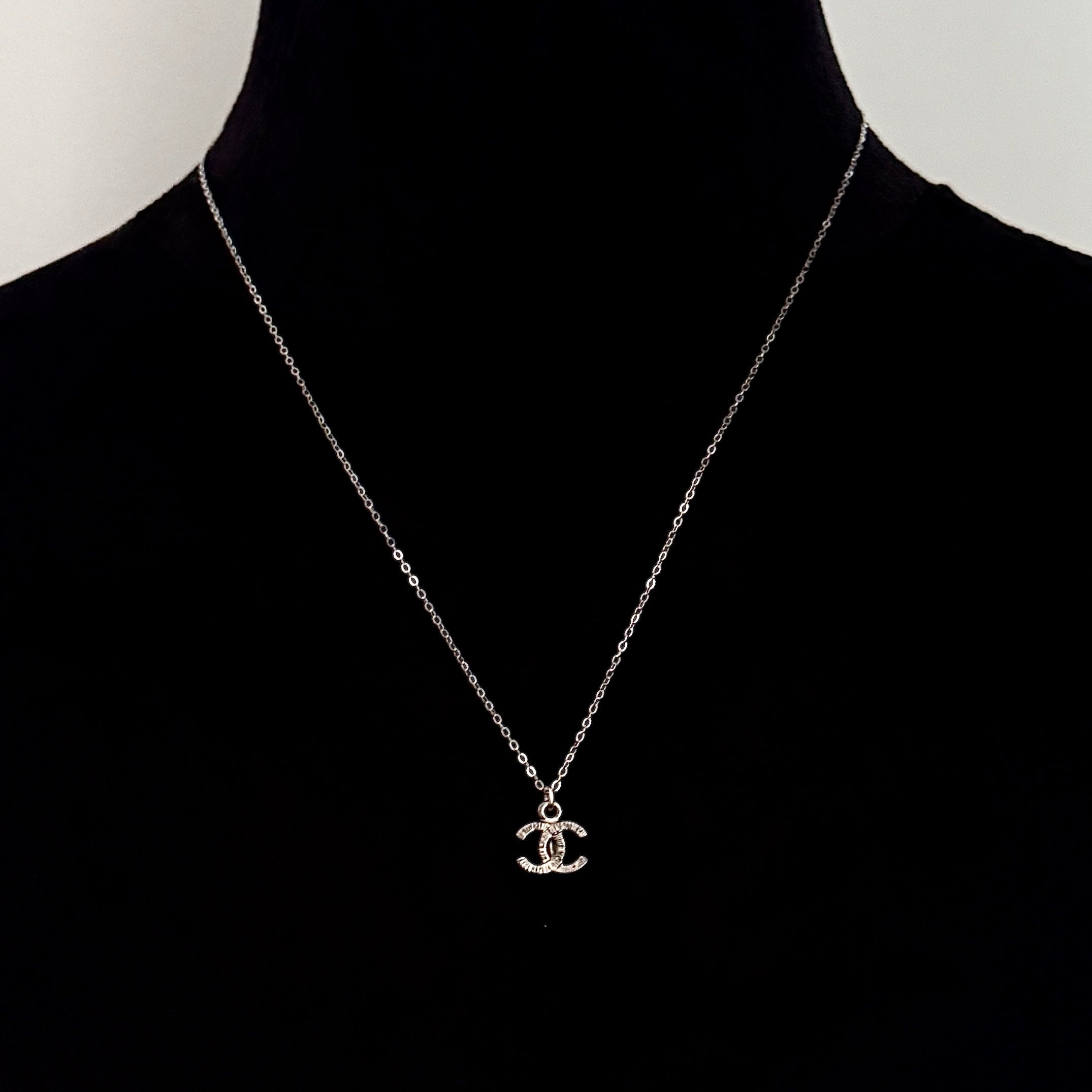 Dark Silver Textured Logo Necklace