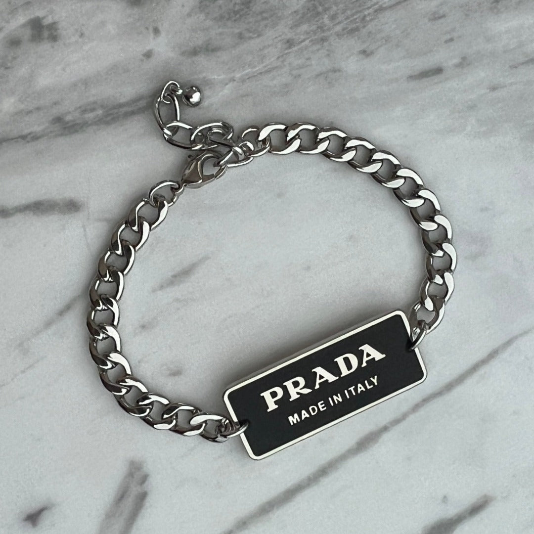 Black & Silver Rectangular Logo Bracelet