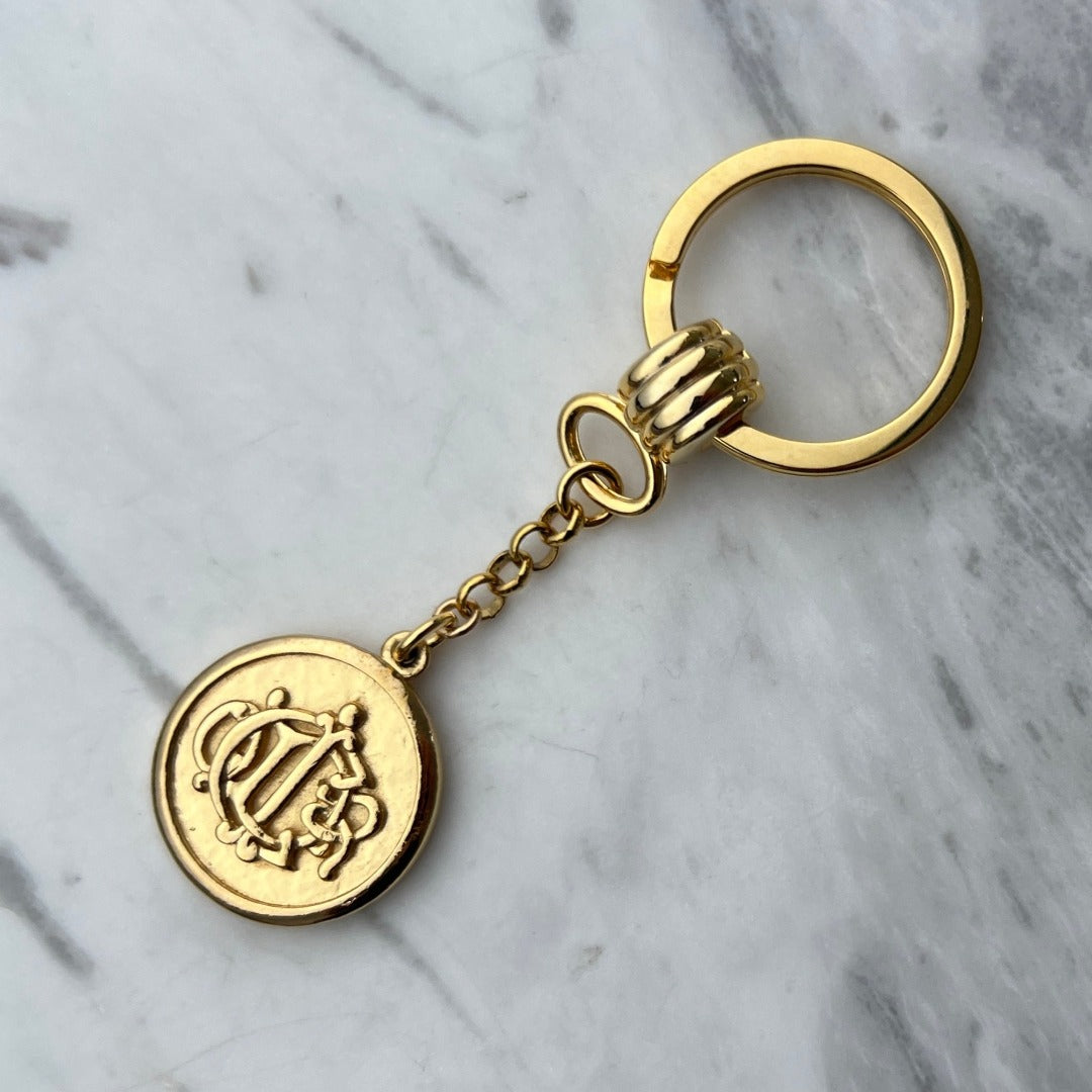 Gold Round Medallion Bag Charm / Key Chain