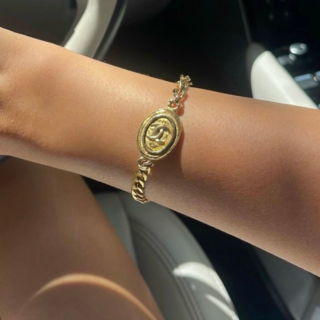 Gold Rustic Medallion Cuban Bracelet