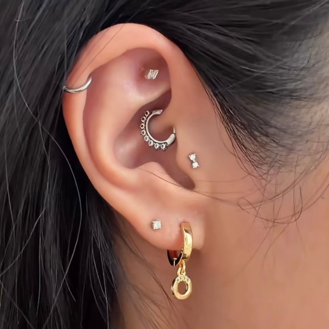 Mini Gold Hoops with Gem Charm