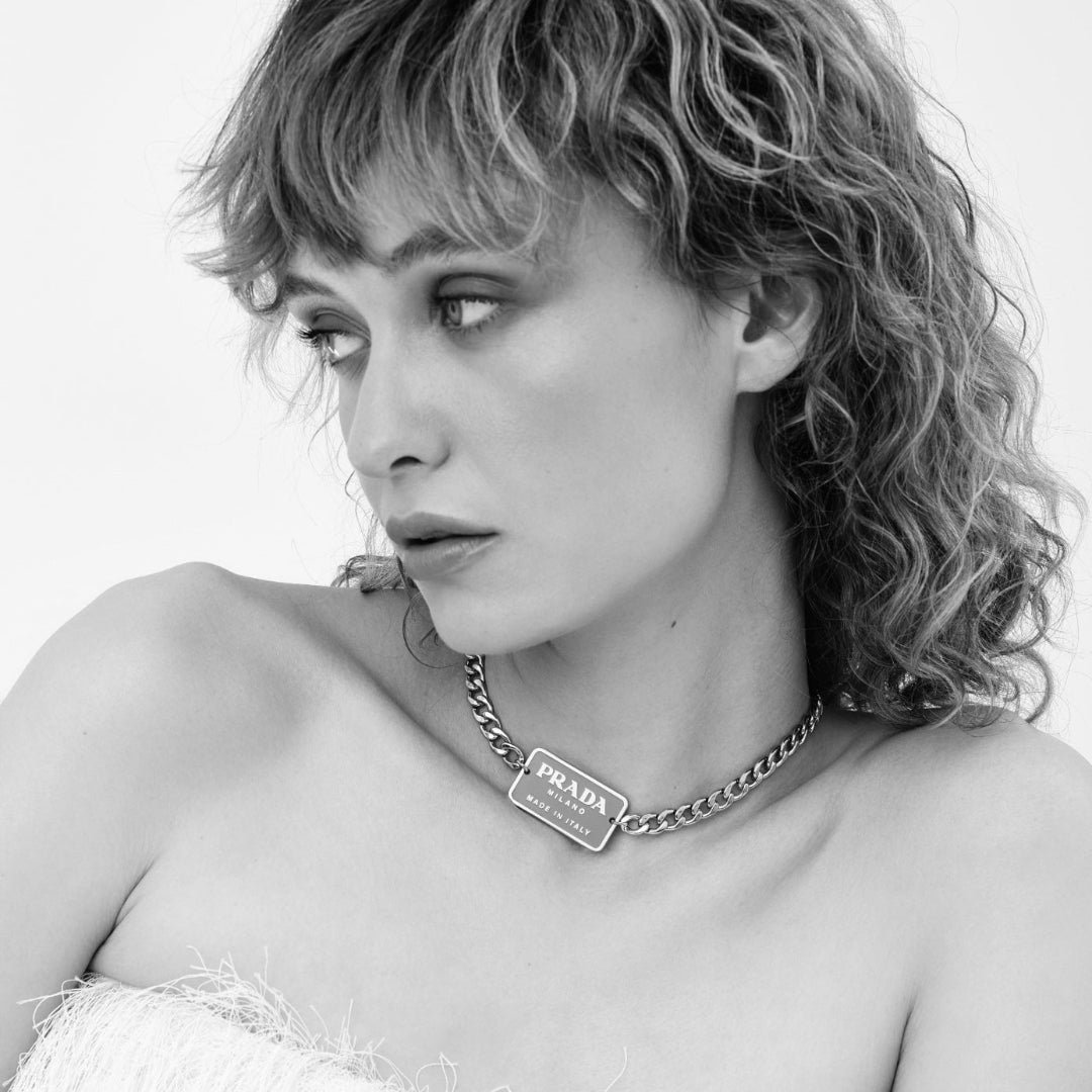 Yellow & Silver Rectangular Logo Necklace