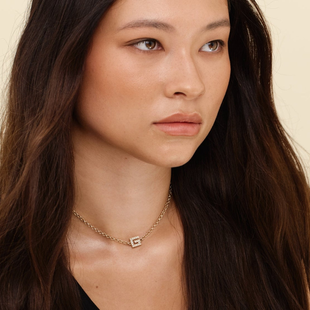 Gold Rhinestone Logo Choker