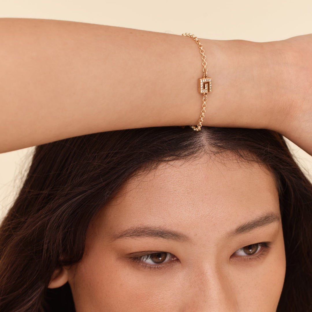 Gold Rhinestone Logo Bracelet