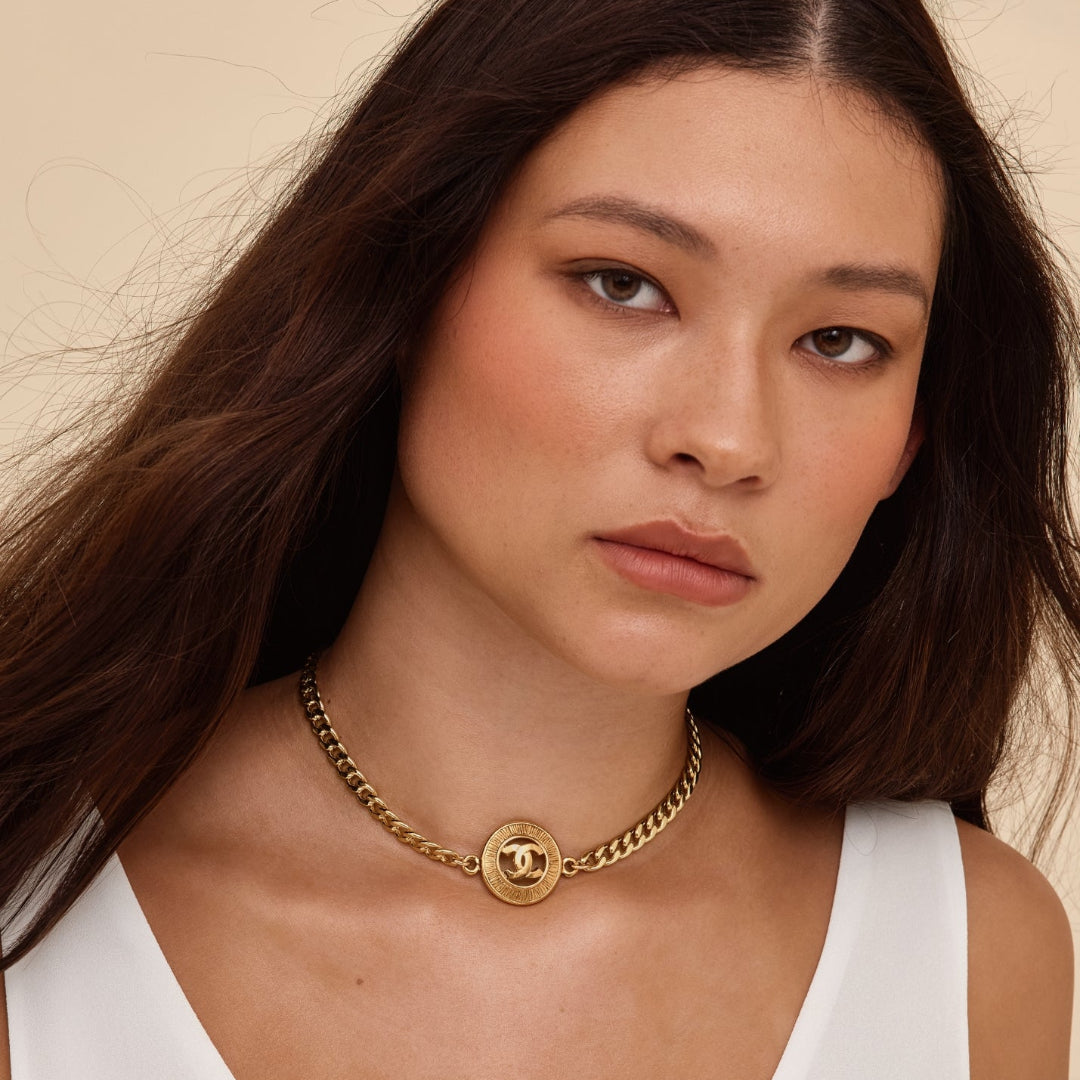 Gold Cut Out Logo Necklace