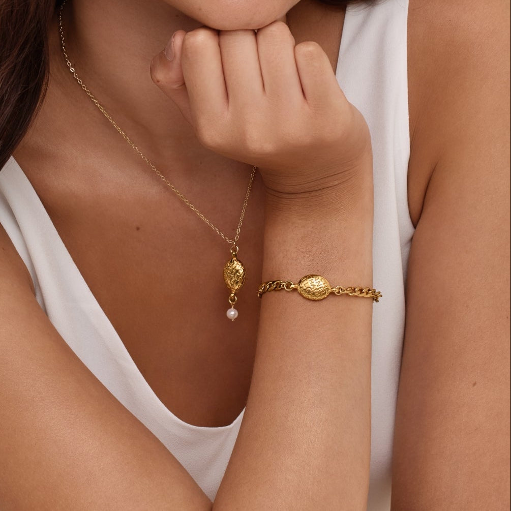 Gold Oval Printed Cuban Bracelet